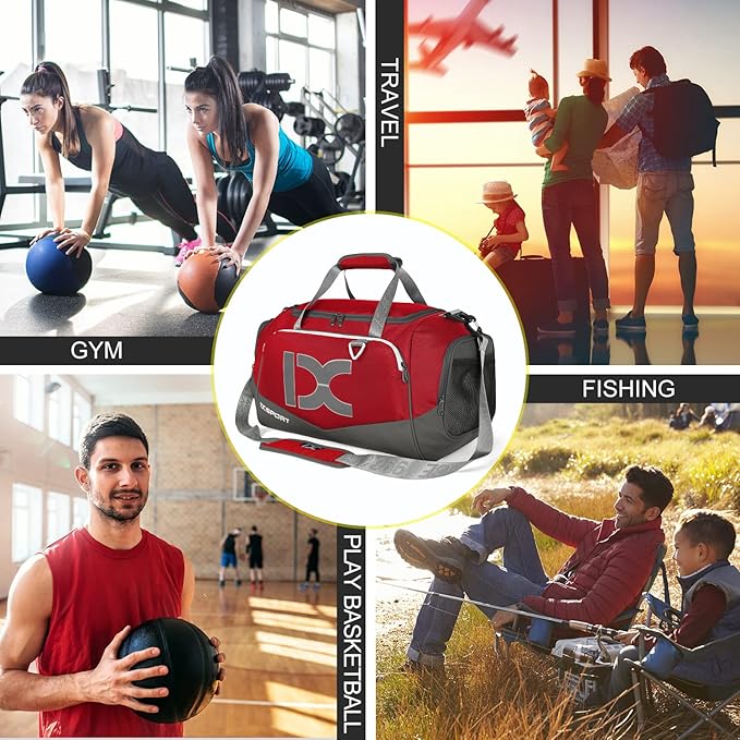 Sports Gym Bag,INOXTO Travel Duffel Bag with Dry Wet Pocket And Shoe CompartmentFor Women and Men,40L/55L Fitness Waterproof Weekender Bag For Swim Sports Travel Working Out (Red, 40L)