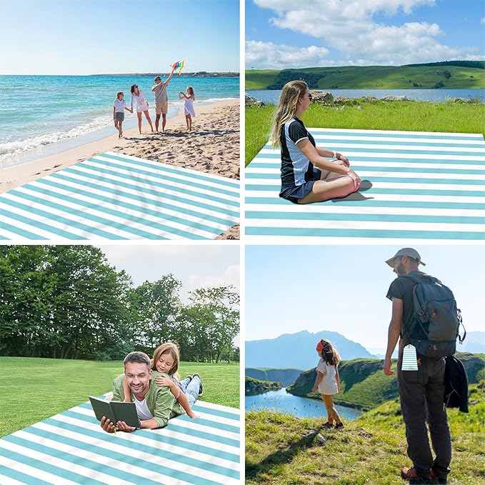 Large Beach Blanket Waterproof Sandproof, Oversized Picnic Blankets Sand Free for 8 Adults, Lightweight Quick Drying Beach Mat for Travel, Camping, Hiking, Blue Beach Essentials Accessories