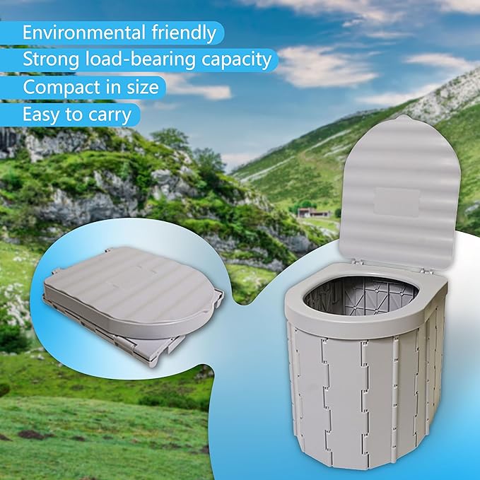Portable Toilet for Adults,Extra Large Camping Toilets Portable with Lid, Folding Portable Toilet for Camping, Portable Potty for Adults with Trash Bag, Foldable Outdoor Toilet