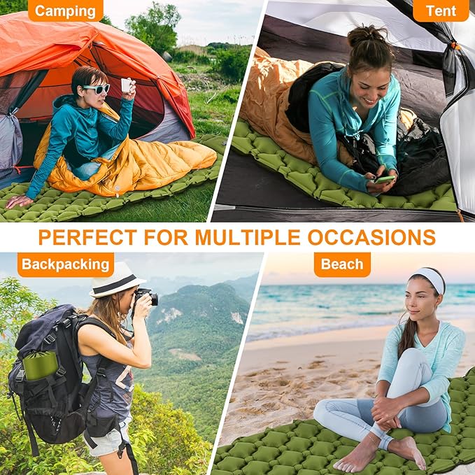 Sleeping Pad Ultralight Inflatable Sleeping Pad for Camping, 80''X25'', Built-in Pump, Ultimate for Camping, Hiking - Airpad, Carry Bag, Repair Kit - Compact & Lightweight Air Mattress(Green)
