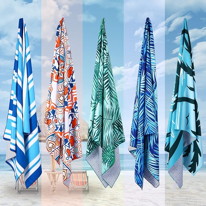 2 Pack Microfiber Beach Towel, Oversized Microfiber Pool Towel 75”x 35”, Sand-Free Beach Towel, Quick Drying Camping Towel, Super Absorbent Bath Towel Blanket, Soft Breathable and Lightweight