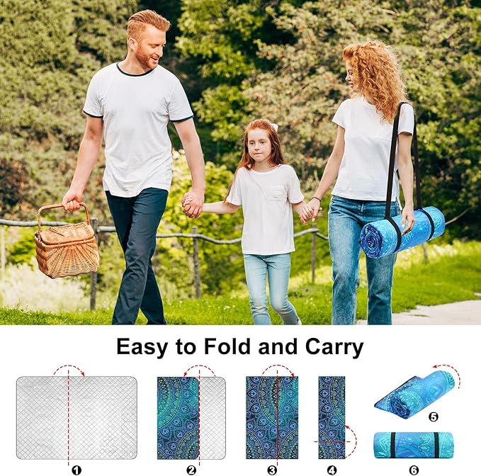 ICOSY Large Picnic Outdoor Blankets, 78" x 59" Beach Camping Blanket Waterproof Sandproof Picnic Camping Mat Camping Gear Essentials