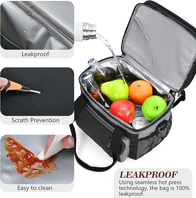 Lunch Box & Lunch Bag for Men Women, Large Insulated Adult Lunch Box, Leakproof Cooler Lunchbox with Bottle Opener for Work Picnic Beach, 16L, Gray