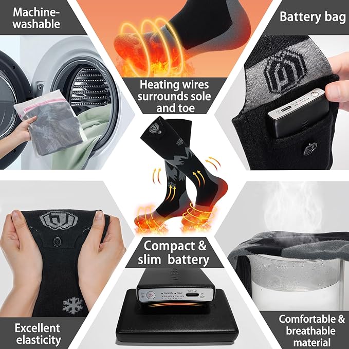 Heated Socks for Men Women with APP Control Rechargeable Electric Heating Socks Washable Foot Warmer for Winter Hunting Skiing Fishing Climbing Hiking 5000mAh Battery