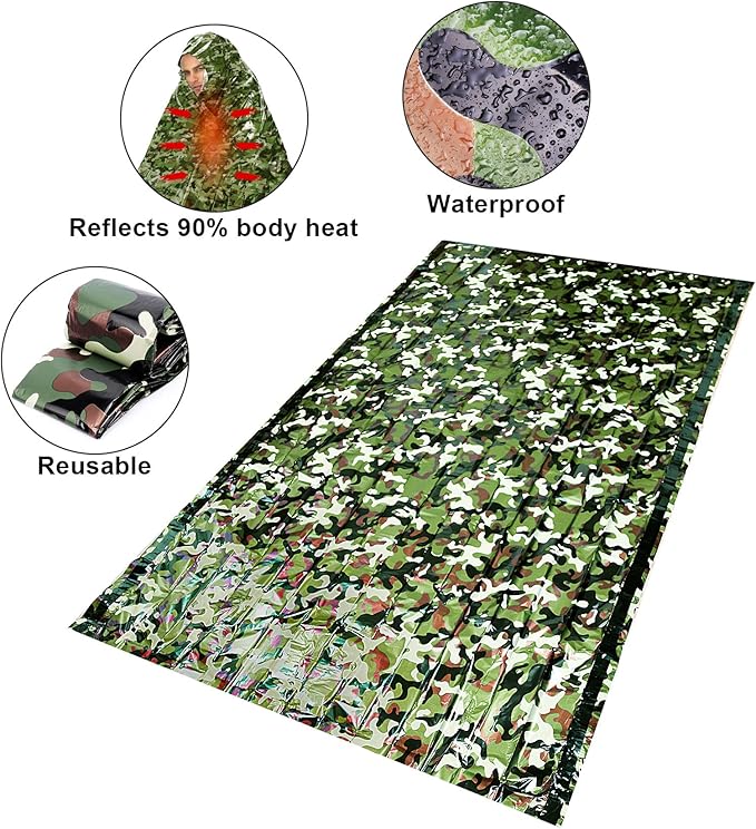 Emergency Sleeping Bags Thermal-Emergency-Blankets Ultralight Space Blankets Survival Waterproof Bivy Sack Multi-Purpose Survival Gear for Hiking, Camping, First Aid Kits, Outdoor Survival Gear