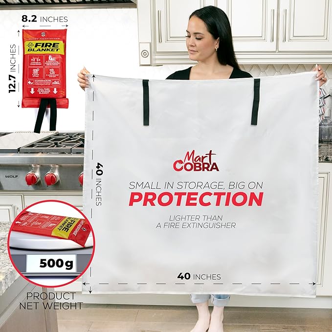 Mart Cobra Emergency Fire Blanket for Home and Kitchen - 5 Pack - Fire Blankets Emergency for Home 40” x 40” - Fire Suppression Blanket - Home Safety Fiberglass Welding Blanket