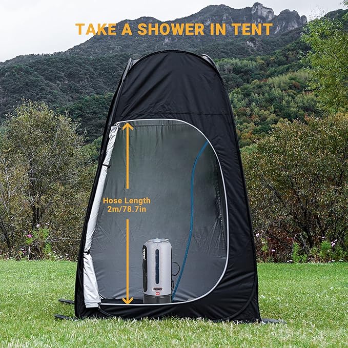 YETO 12L/3.17 Gallons Portable Camping Shower Portable Shower for Camping Camp Shower Solar Shower Outside Shower with Pressure Foot Pump and Handy Nozzle Camping Showers Camping Shower Bag, GREY-12L