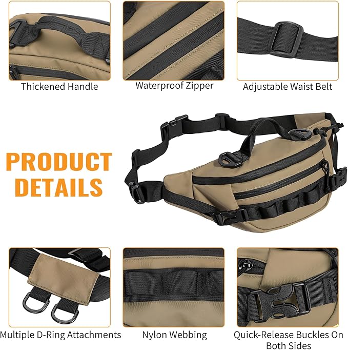 CamGo Tactical Fanny Pack for Men Women Military Waist Bag Molle Utility Hip Belt Pouch Crossbody Bags Bumbag for Cycling Hiking Walking Fishing Khaki