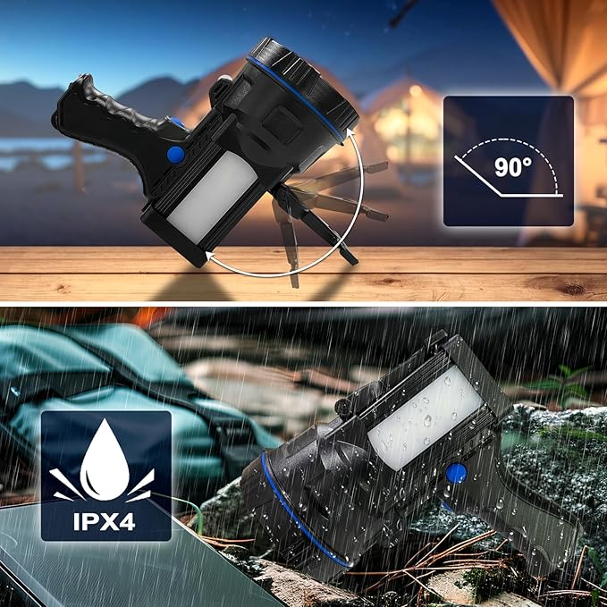 Rechargeable Spotlight Flashlight, Super Bright 1000000 lumens Waterproof Hand held Spot Lights, Long Range Large Hunting Lamp Searchlight, LED Flashlight with COB Light for Camping