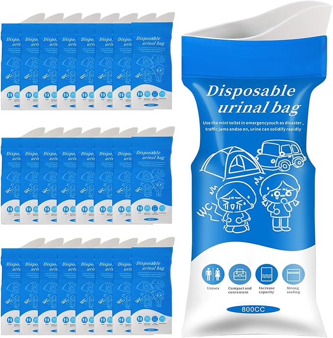 Disposable Urine Bags, 24 Pack Camping Pee Bags, Disposable Urinal Bag, Travel Urinal Bag, Toilet Traffic Jam Emergency Portable Toilet for Men Women Kids Patient (Blue-24pack)