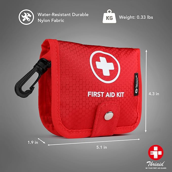 Small First Aid Kit, 100 Pieces Water-Resistant Well Organzied Pouch with Rotatable Buckle - Ideal for Outdoor, Travel, Biking, Camping, Hiking, Car (Red)