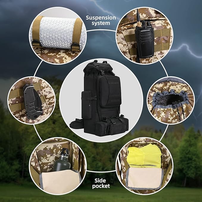 100L Camping Hiking Backpack,Molle military Tactical rucksack backpack,Waterproof Lightweight Hiking Backpack