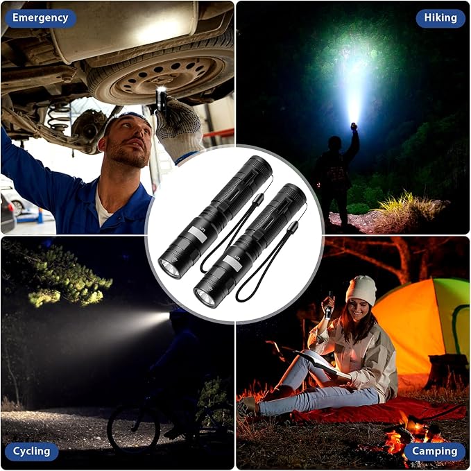 Flashlight Rechargeable High Lumens, Flashlight Rechargeable USB-C, Powerful Handheld Flash Light 5 Modes, Super Bright Pocket LED Flashlight for Camping, Emergency, Rescue(2 Pack)