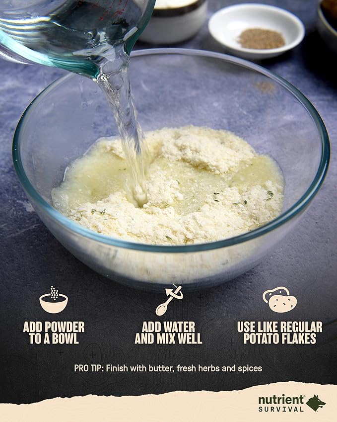 Nutrient Survival Potato Flakes, Powdered Vitamin Potato (30 Servings) for Mashed Potatoes, Soups, Emergency Food Supply & Camping Supplies, 38 Nutrients, Shelf Stable Up to 25 Years, One Can