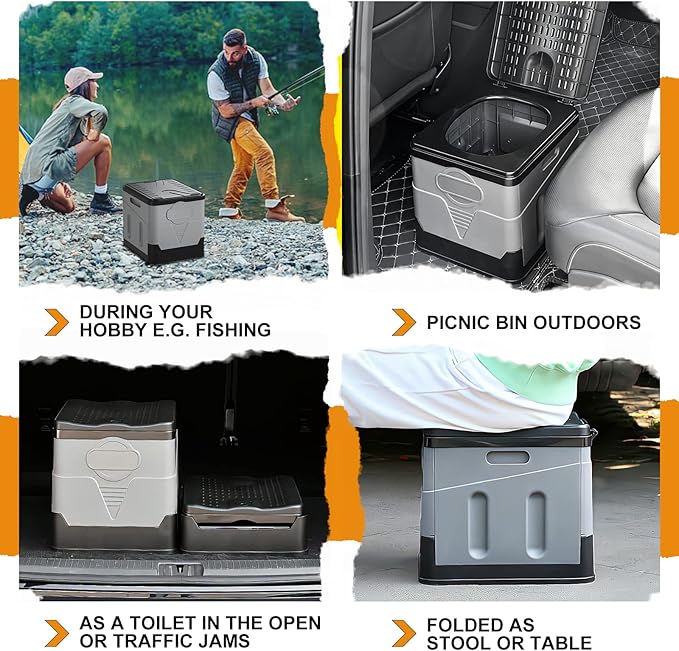 Portable Potty for Camping Folding Portable Toilet for Adults Car Toilet Camp Toilet Outdoor Toilet for Boat/Hiking/Long Trips/Travel/Beach Black