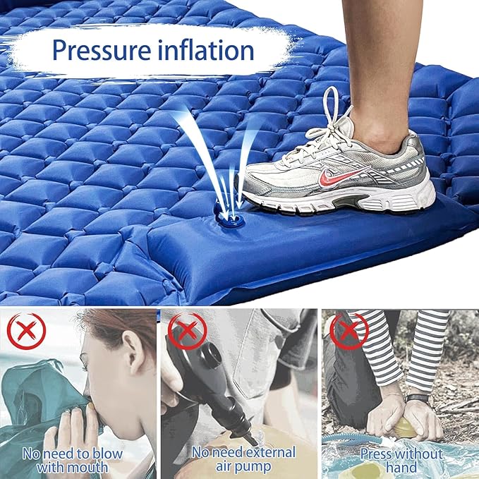 ONTYZZ Double Inflatable Sleeping Mat 2 Person Camping Sleeping Pad Waterproof Sleeping Pad with Built-in Foot Pump for Camping, Navy Blue