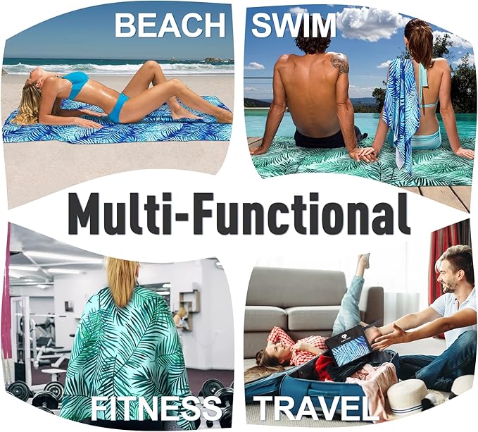 2 Pack Microfiber Beach Towel, Oversized Pool Towel 75”x 35”, Sand-Free Quick Drying Camping Super Absorbent Bath Blanket, Soft Breathable and Lightweight