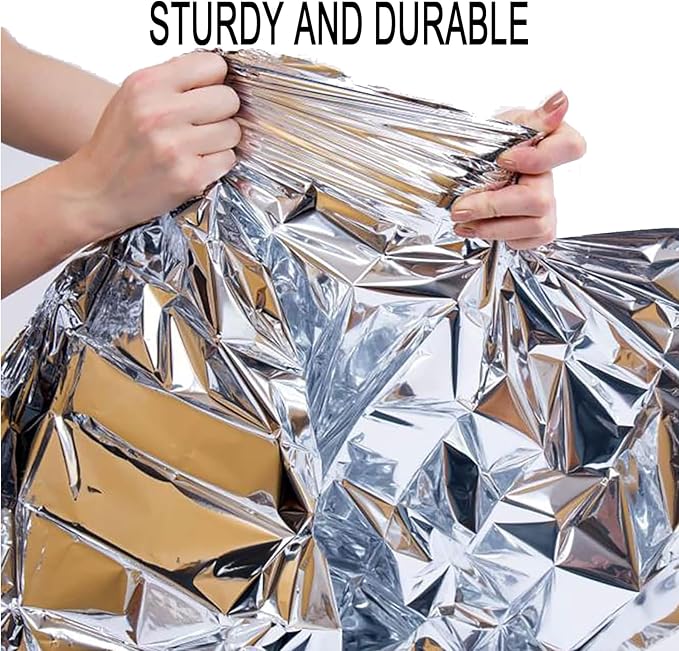 4Pack Outdoor Aluminum Foil Warming Blanket for Wilderness Survival, Camping, Easy Tenting - Rain and Sun Protection - Reflective Warming First Aid Aluminum Foil Blanket (Silver)