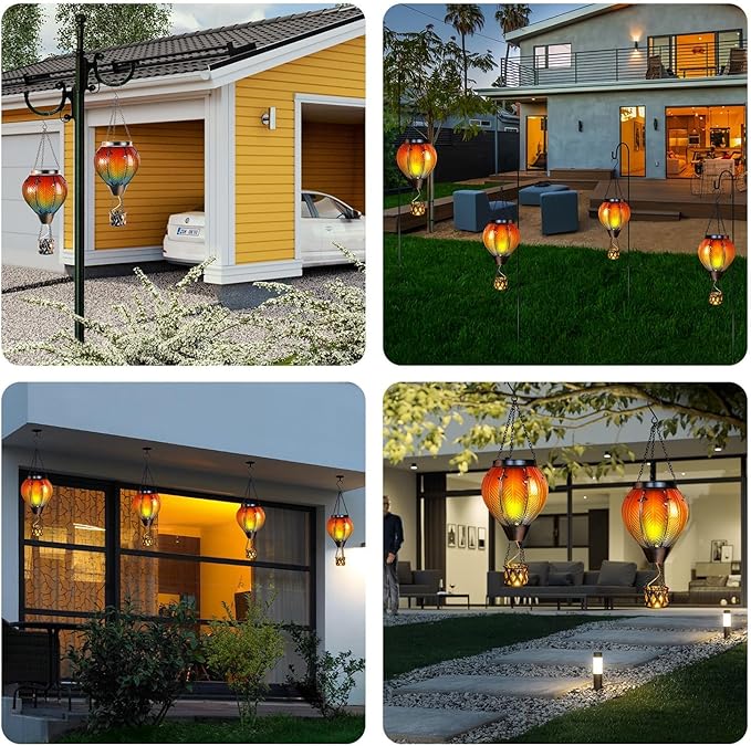 Hot Air Balloon Solar Lantern, Solar Powered Hot Air Balloon Lights Outdoor Hanging Solar Lanterns Waterproof for Garden Porch Yard Patio Pathway Decorations