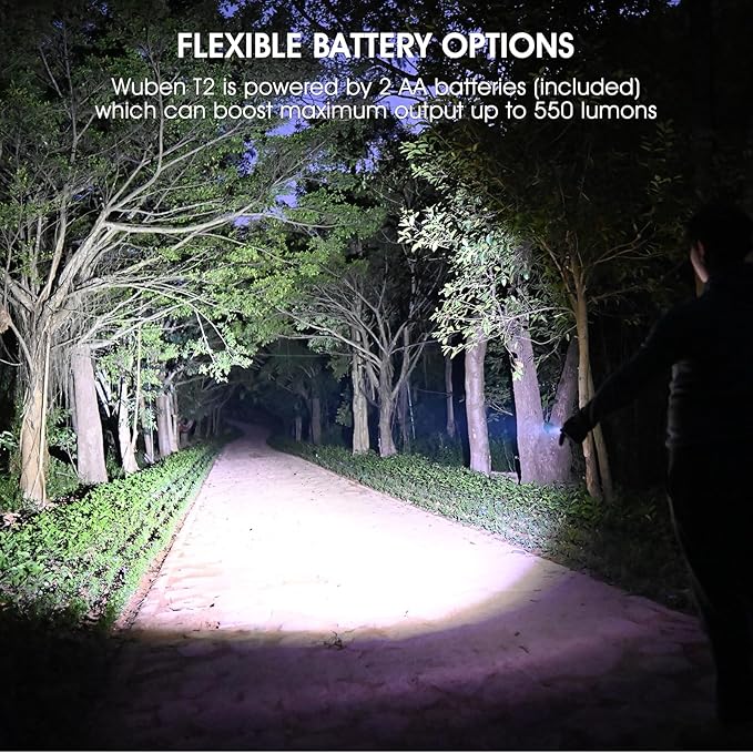 WUBEN T2 Pen Flashlight, 550 Lumens AA Flashlight, EDC Tactical Flashlight, 2AA Battery Powered, with Memory Function, 5 Lighting Modes, IP68 Waterproof, for Camping, Work, Repair, Emergency