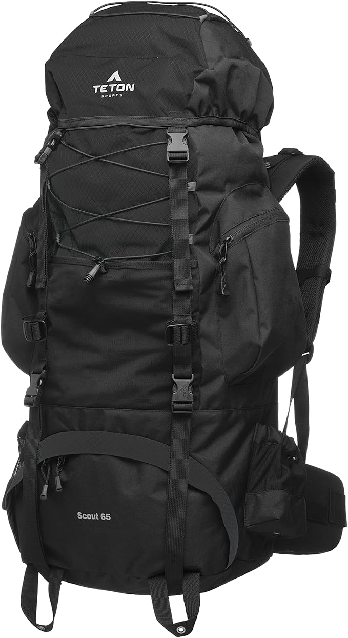TETON 65L Scout Internal Frame Backpack for Hiking, Camping, Backpacking, Rain Cover Included