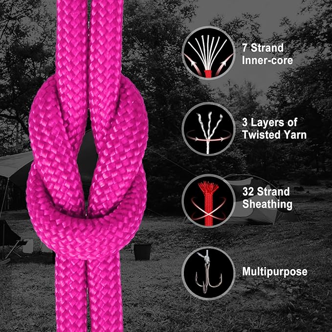 WEREWOLVES Paracord Rope, 7 Strand Type III Parachute Cord 4mm 100ft / 200ft for Crafting, DIY Projects, Survival Bracelets (Rose Pink, 100 ft)