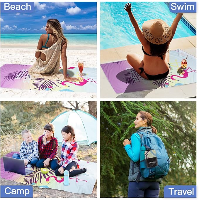 Airensky Microfiber Sand Free Beach Towel 72"x36",Extra Large Lightweight Super Absorbent Thin Fast Drying Towels for Swimming Exercise Pool Bathing Camping Girls Women Adults(Flamingo)