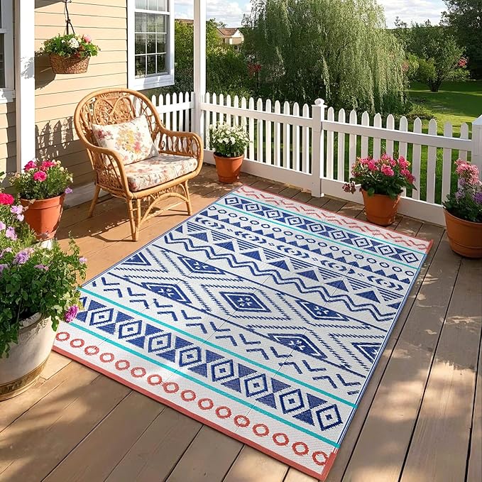 Outdoor Rugs Patio Camping Waterproof - 6x9 Plastic Straw Patio Rug Portable for Campers, Outside RVs Mat, Outdoor Area Carpet for Patios Clearance, Backyard Porch, Balcony, Picnic