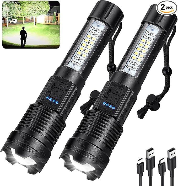 Rechargeable Flashlights 990,000 High Lumen - 2 Pack, Super Bright LED Flash Light with 7 Modes, 5000 mAh High Capacity ΒATTERIES - 12 Hour Runtime, IPX7 Waterproof Flashlight For Outdoor Camping