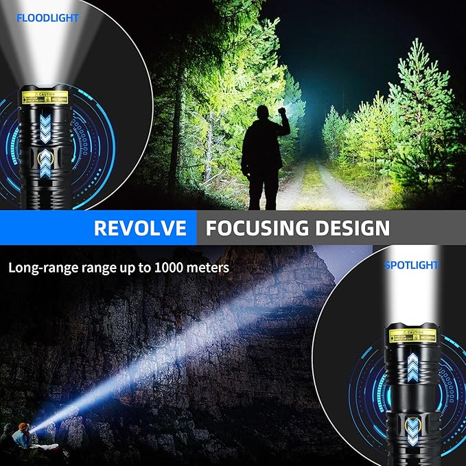 DARKBEAM LED Flashlight High Lumens 950000LM Super Bright, USB-C Rechargeable Powerful Emergency Tactical Flashlights, 5-Mode Focusable Flash Light, Water Resistant, Long Life - Camping, Maintenance