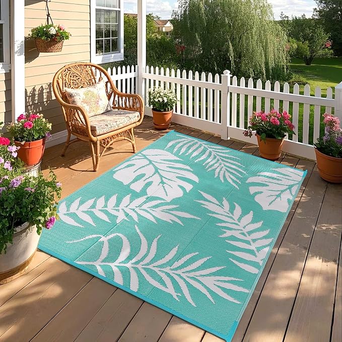 Outdoor Rugs Patio Camping Waterproof - 4x6 Plastic Straw Patio Rug Portable for Campers, Outside RVs Mat, Outdoor Area Carpet for Patios Clearance, Backyard Porch, Balcony, Picnic