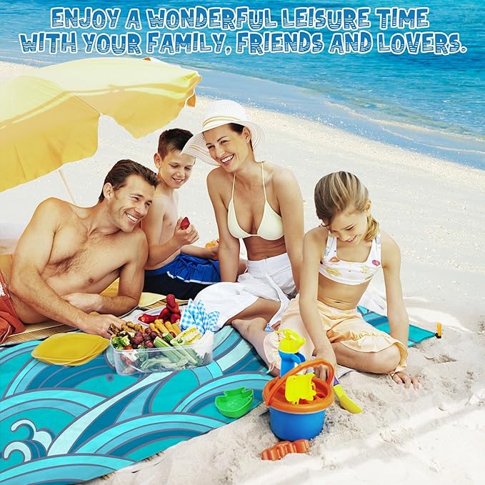 Beach Blanket Waterproof Sandproof 1-7 Adult Oversized 78 '' × 81 '' Lightweight Durable Compact Sand Free Beach Mat for Travel Camping Hiking Picnic Blanket Extra Large