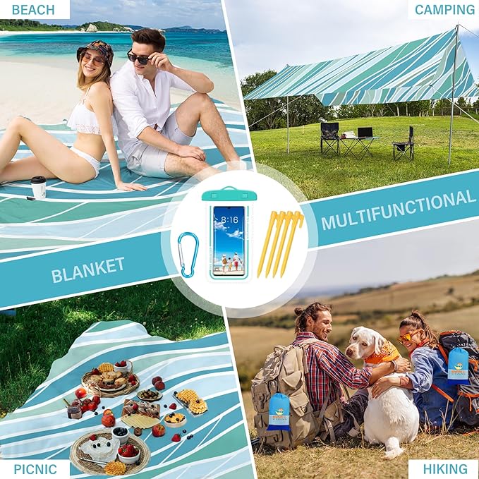 BYDOLL Beach Blanket Sandproof Waterproof 78''×110''1-7 Adults Compact Lightweight Oversized Beach Blanket Large Picnic Mat Beach Blanket for Travel Camping Hiking Picnic