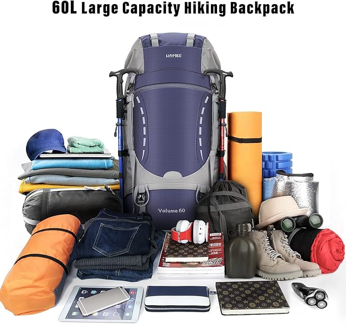HOMIEE 50L Hiking Backpack Travel Bag Waterproof Camping Backpack with Rain Cover Lightweight Backpacking Backpack Rucksack