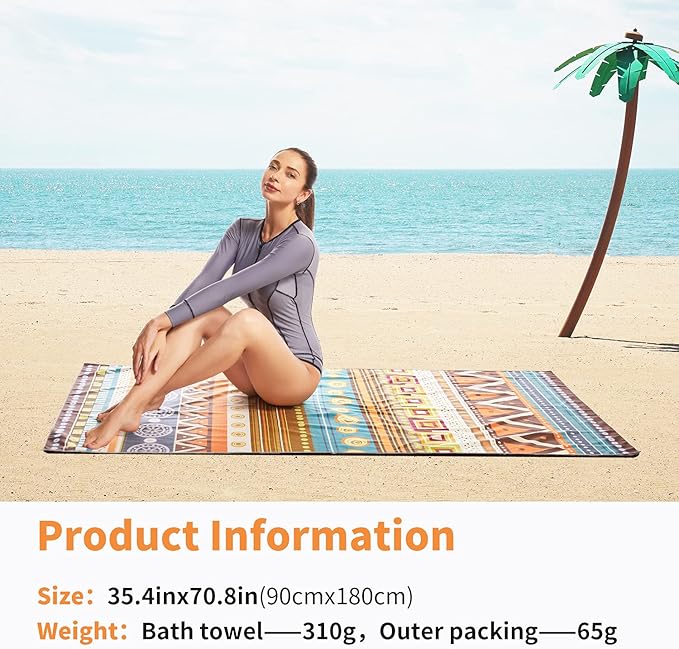 Hiturbo Microfiber Beach Towel-Quick Fast Dry Super Bath Towels Absorbent Lightweight Pool Beach Blanket, Ultra Compact Perfect for Travel Pool Swimming Bath Camping Yoga Gym Sports