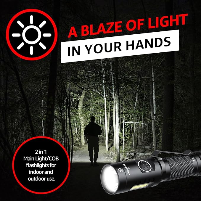 A5 Flashlight,EDC Flashlight with Magnet, 2Pack Mini Tactical Flashlight,Dual Fuel Max 700 High Lumens,6 Modes,Cob worklight for Camping, Emergency(Not Included Battery) Gift
