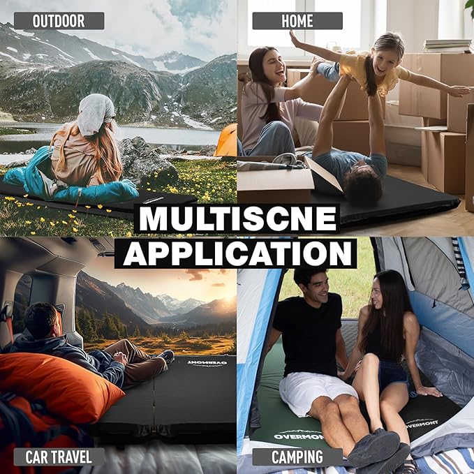 Overmont Self Inflating Sleeping Pad for Camping - 3” Ultra Thick Memory Foam Camping Pad - Inflatable Camping Mattress Pad 4 Season Camp Sleeping Mat for Car Truck Travel Tent
