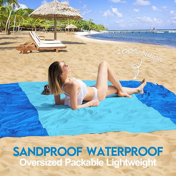 BYDOLL Nylon Beach Blanket Waterproof Sandproof 78''x110'' Oversized Suits 1-7 Adults Sand Free Extra Large Blanket Lightweight Soft Picnic Mat for Beach Essentials Travel