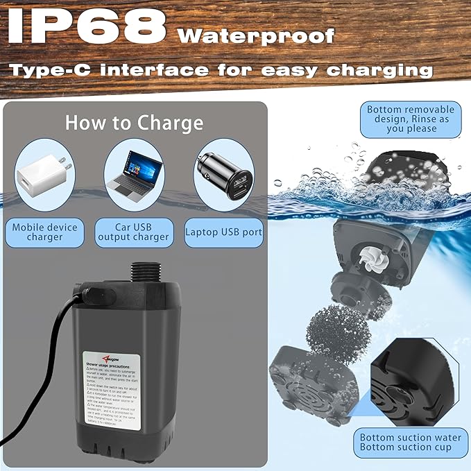 Portable Camping Shower Pump for Traveling: Water Pump with 6000mA Battery for Family Camping Trip - Camp Bucket Shower Head for Outdoor (Gray)