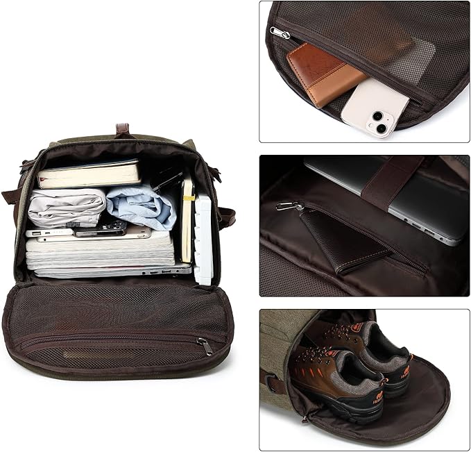 Gym Duffle Bag Backpack 4-Way Vintage canvas with Shoes Compartment for travel Sport Hiking laptop (Vintage green) X-Large