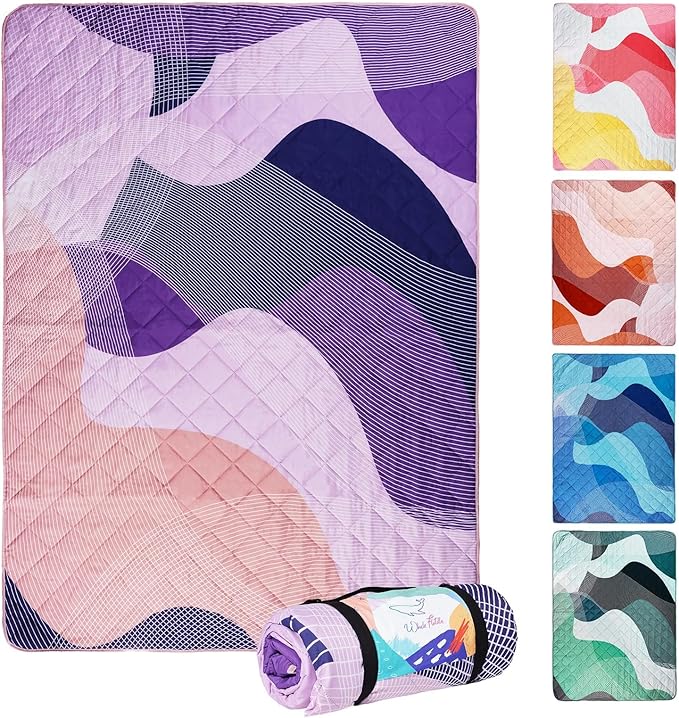 Whale Flotilla Extra Large Waterproof Picnic Blankets 60"x80", Foldable Lightweight Outdoor Blanket for Camping, Hiking, Traveling, Soft Portable Easy to Clean Picnic Mat for Beach Grass Park, Purple