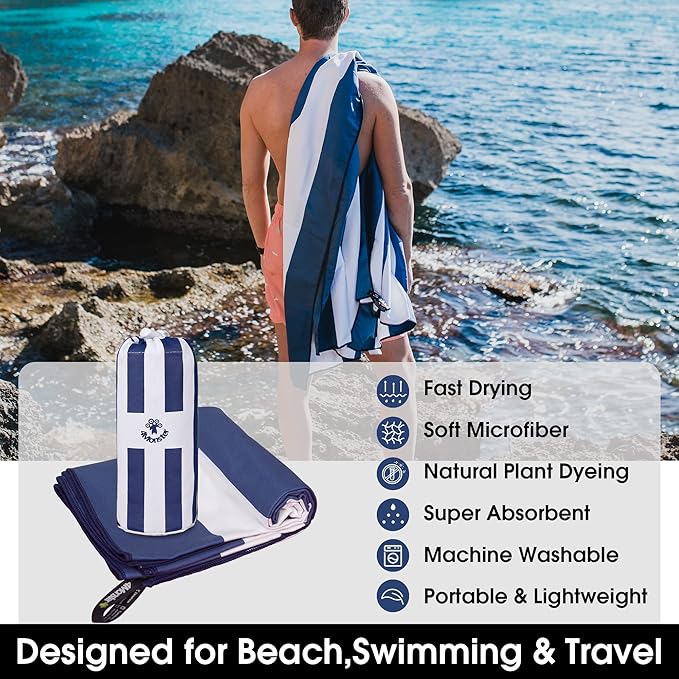 4Monster Microfiber Beach Towel Quick Dry,Super Absorbent Lightweight Travel Towel for Swimmers, Sand Free Camping Towel, Beach Towels for Pool, Swim, Water Sports,Yoga,Gym,Backpacking