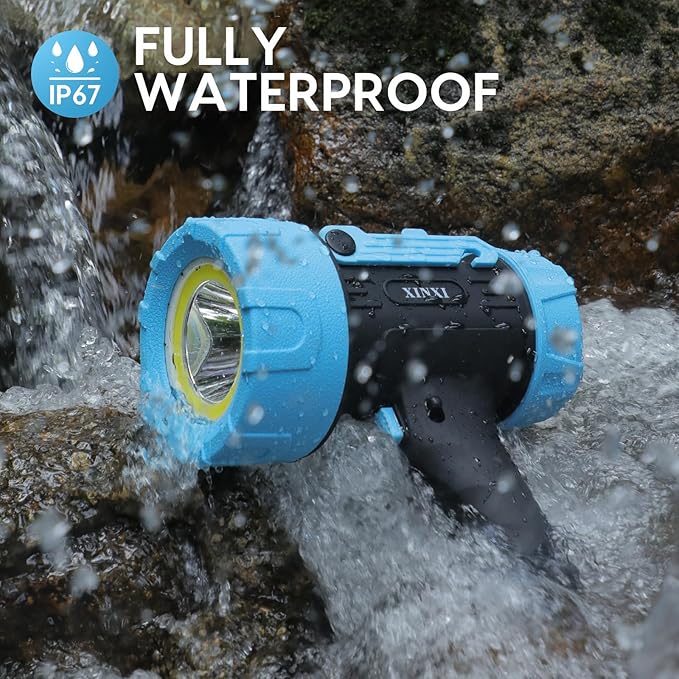 XINXI 1000,000 Lumens Rechargeable Spotlight with COB Floodlight, 6 Light Modes and USB Charger for Hiking, Boating, Hunting, IP67 Waterproof Handheld Flashlight with red Filter(BLUE)