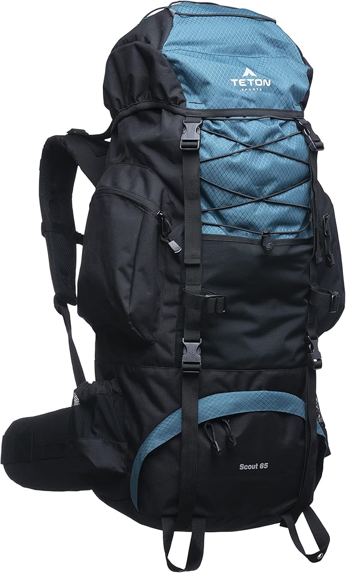 TETON 65L Scout Internal Frame Backpack for Hiking, Camping, Backpacking, Rain Cover Included