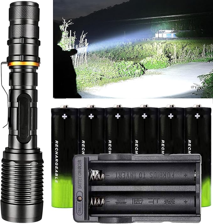Brightes Flashlight high lumens,Powerful Tactical Flashlights,Adjustable Focus,Waterproof LED Flashlights for Camping Emergencies