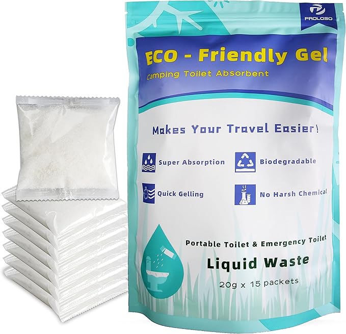 PROLOSO Liquid Waste Gelling and Deodorizing Powder Degradable Eco Gel for Camping Portable Toilet Urine Solidifier Absorbent