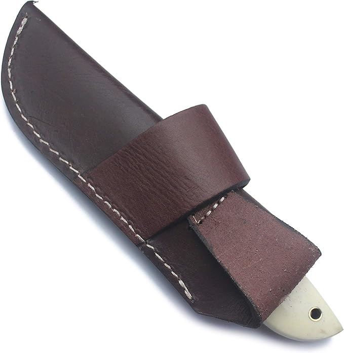 Handmade Damascus Steel Fixed Blade Bowie Knife Ideal for Edc,Fishing,Hunting,Camping,Bushcrafting Skinning and Survival with Full Tang Camel Bone Handle with Cowhide-Leather Sheath-DCX17-7