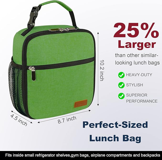 Femuar Lunch Box for Men Women Adults Small Lunch Bag for Office Work Picnic - Reusable Portable Lunchbox, Dark Green