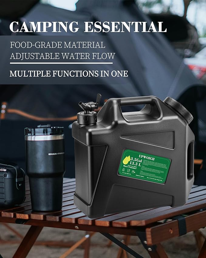 3.5 Gallon Water Jug(14.5x13.3x6in), Overlanding Gear Water Containers Spigot, Camping Essential Truly Leak-Proof Press Faucet Black Water Tank,BPA Free Portable Water Storage for Outdoors Hiking RV