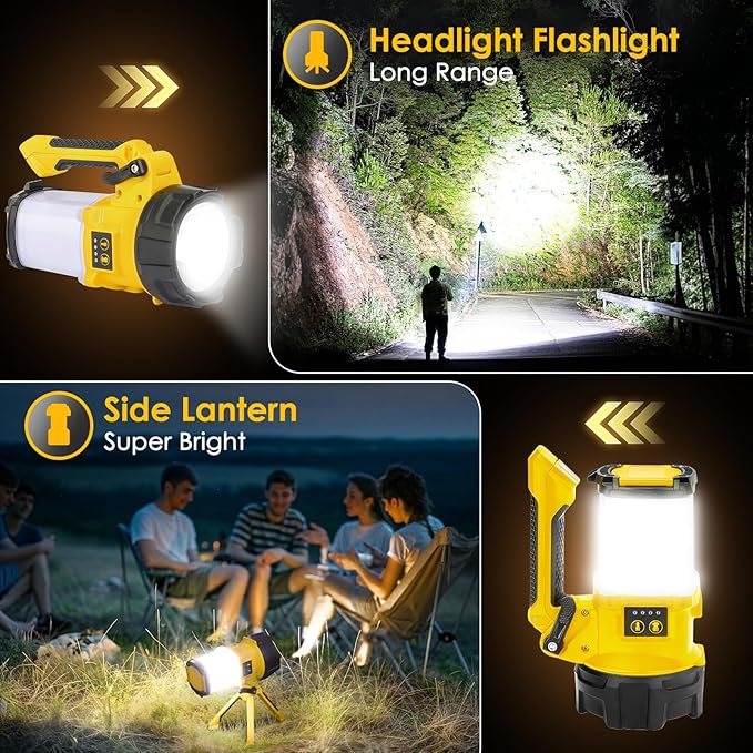 Rechargeable Camping Lantern, 6 Modes LED Flashlight Handheld Spotlight with 2000LM, 4400mAh Power Bank, IPX4 Waterproof Searchlight Work Light for Emergency Hiking Survival Kits
